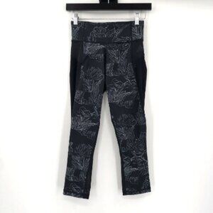 ADIDAS Leggings Stretch Athletic Pants Black Flowers Floral Print XS Small Flaw